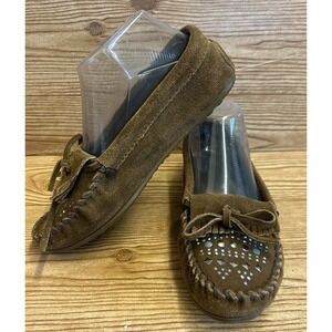 Minnetonka Shoes Womens 6‎ Old Mill Moccasin Brown Kiltie Flats Studded Fringe